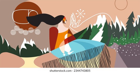 abstract graphic  forest and trees. Drawings from the hand of summer and spring lady graphic