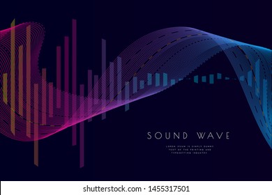 Abstract graphic futuristic sound wave from equalizer. Energy amplitude concept design line. Melody music for banner, poster, web, printing. Vibration splash radio sound. Vector illustration