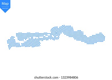Abstract graphic Gambia map from point blue on a white background. Vector illustration.