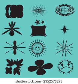 Abstrakte geometrische Symbole und Objekte im y2k-Stil. Grafikdesign-Elemente, Vektorgrafik.