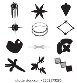 Abstrakte geometrische Symbole und Objekte im y2k-Stil. Grafikdesign-Elemente, Vektorgrafik.
