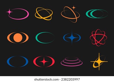 Abstract graphic geometric symbols and objects in y2k style. Brutalist shapes, cool geometric forms. Retro futuristic elements for design. 
