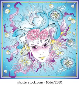 Abstract graphic with girl and flowers