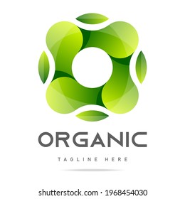 Abstract graphic green leaves circles logo,eco bio icon,sign business company.Design template natural organic shop,eco bio technology sign,natural cosmetics,vegan food,medical,healthcare.Vector