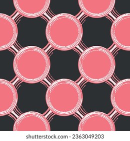 grunge gráfico abstracto de círculo lineal sin soldadura, color rosa, blanco, fondo negro