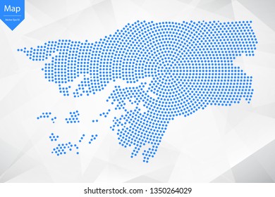 Abstract graphic Guinea Bissau map from point blue on a white background. Vector illustration.