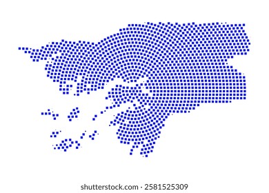 Abstract graphic Guinea Bissau map from pixel blue on a white background. Vector illustration.