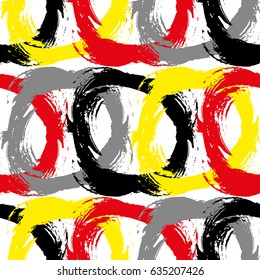 Abstract graphic hand drawn seamless pattern of colorful splashes. Isolated brush strokes, shapes of paint stains, ink spots in vector. Abstract seamless art grunge background