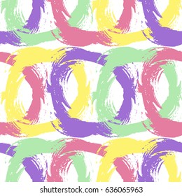Abstract graphic hand drawn seamless pattern of splashes in pastel colors. Isolated brush strokes, circle shapes of paint stains in vector. Abstract seamless art grunge background