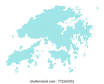 Abstract graphic Hong Kong map of blue round dots. Vector illustration eps10.