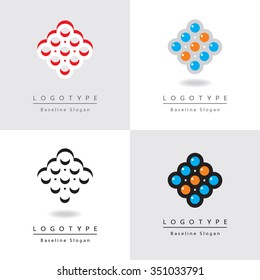 Abstract graphic icons of several rings and balls. Vector logo.