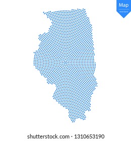 Abstract graphic Illinois map from point blue on a white background. Vector illustration.