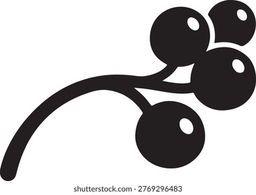 Abstract graphic illustration of a cluster of dark berries on a curved stem with illustration silhouette isolated minimalist abstract fruitful nutrition