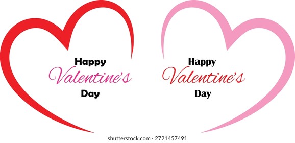 An abstract graphic illustration featuring two stylized heart outlines set against a solid black background. The heart on the left is a vibrant red, containing the text "Valentine's" written in a contrasting pink color. The heart on the right is light pink, with the word "Valentine's" inside in red text. The hearts are positioned close together, creating a sense of connection and symbolizing love and affection associated with Valentine's Day.
