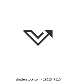 Abstract graphic illustration of letter V with an upward pointing arrow. It can be used as a logo sign, serve as part of the design in the graphic design of different projects