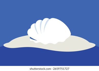 Ilustración gráfica Abstractas de una concha marina en una isla con fondo azul