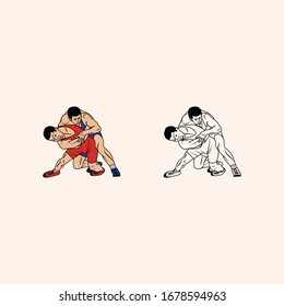 Abstract graphic illustration of two fighting freestyle wrestlers