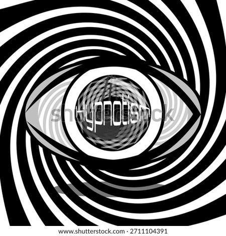 An abstract graphic image designed to evoke the concept of hypnosis. The word "Hypnotism" is superimposed over the pupil and iris, creating a optical illusion. World Hypnotism Day, January 4th