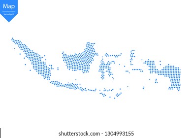 Abstract graphic Indonesia map from point blue on a white background. Vector illustration.