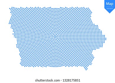 Abstract graphic Iowa map from point blue on a white background. Vector illustration.