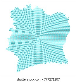 Abstract graphic Ivory Coast map of blue round dots. Vector illustration eps10.
