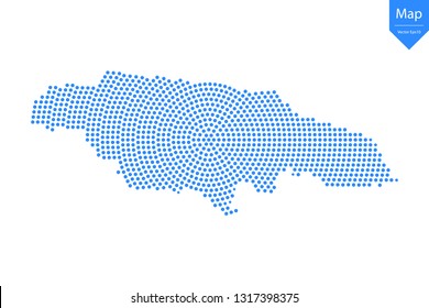 Abstract graphic Jamaica map from point blue on a white background. Vector illustration.