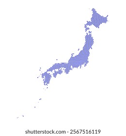 Abstract graphic Japan map from pixel blue on a white background. Vector illustration.