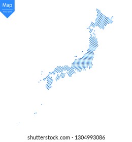 Abstract graphic Japan map from point blue on a white background. Vector illustration.