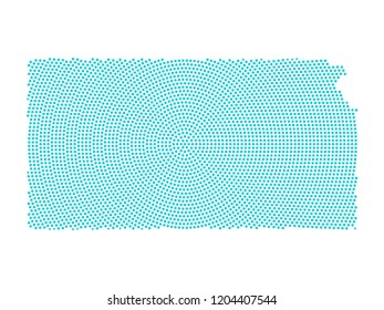 Abstract graphic Kansas map of blue round dots. Vector illustration eps10. 