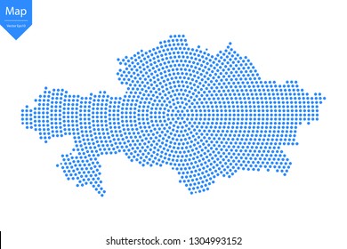 Abstract graphic Kazakhstan map from point blue on a white background. Vector illustration.
