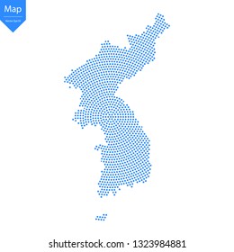 Abstract graphic Korea map from point blue on a white background. Vector illustration.