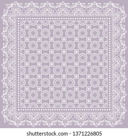 Abstract graphic lace background. Geometric line pattern with doodle frame for silk scarf, hijab shawl design. Tribal ethnic ornament for textile fabric, paper print. Fashion illustration