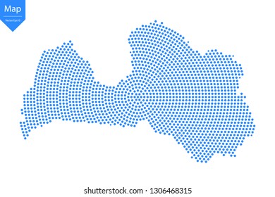 Abstract graphic Latvia map from point blue on a white background. Vector illustration.