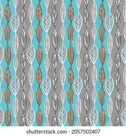Abstract graphic leaves seamless pattern, boho style, natural motives
