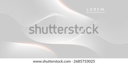 An abstract graphic in light gray to white.
It consists of multiple layers of slender white wavy lines flowing from left to right, creating a floating dimension.