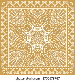 Resumen de fondo de línea gráfica, patrón de encaje. Mandala floral geométrica con marco. Diseño para pañuelo de seda, hijab, chal. Ornamento doodle para tela textil, impresión de papel. Ilustración de moda