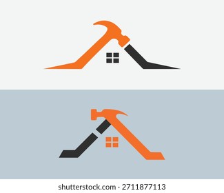 Abstract graphic logo featuring an orange and black hammer forming a house roof shape with a small window detail.