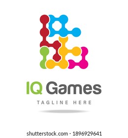 Abstract graphic logo smart games, icon silhouette puzzle, sign maze. Design template adults and childrens play smart games.Team Building sign,symbol unity, education, development.Vector illustration.