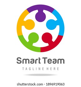 Abstract Graphic Logo Smart Team Work Together Business Human Circle With Connect Communication Community People.Design Template Icon Group Friendship.Team Building Sign,symbol Unity, Education.Vector