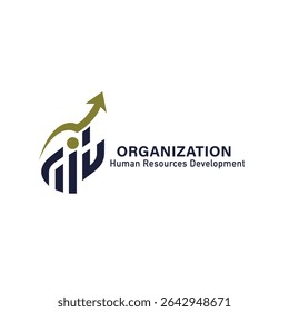 Abstract graphic logo with upward arrow and stylized bar chart, representing organization and human resources development.