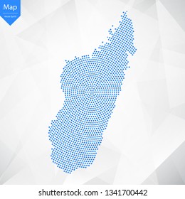 Abstract graphic Madagascar map from point blue on a white background. Vector illustration.