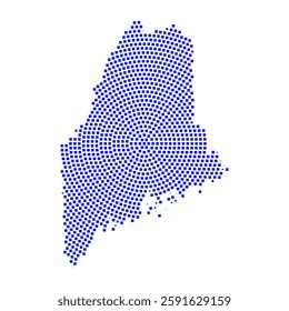 Abstract graphic Maine map from pixel blue on a white background. Vector illustration.