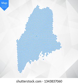 Abstract graphic Maine map from point blue on a white background. Vector illustration.