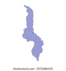 Abstract graphic Malawi map from pixel blue on a white background. Vector illustration.