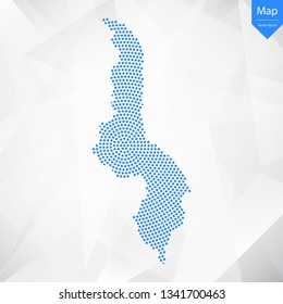 Abstract graphic Malawi map from point blue on a white background. Vector illustration.