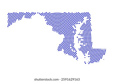 Abstract graphic Maryland map from pixel blue on a white background. Vector illustration.