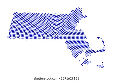 Abstract graphic Massachusetts map from pixel blue on a white background. Vector illustration.