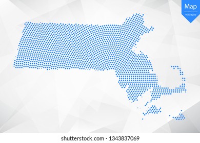 Abstract graphic Massachusetts map from point blue on a white background. Vector illustration.