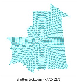 Abstract graphic Mauritania map of blue round dots. Vector illustration eps10.
