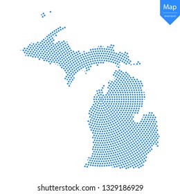 Abstract graphic Michigan map from point blue on a white background. Vector illustration.